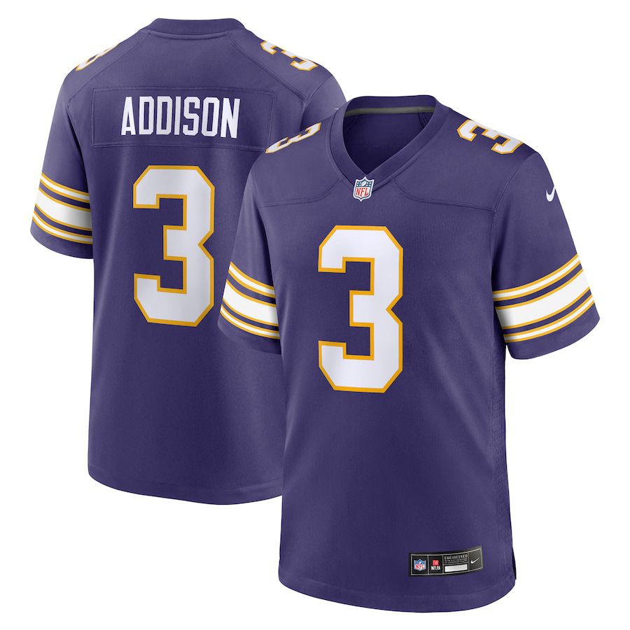 Men Minnesota Vikings #3 Jordan Addison Nike Purple Classic Player Game NFL Jersey